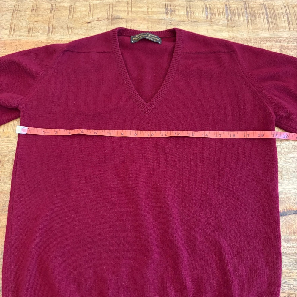 Westaway & Westaway 100% Cashmere Sweater Mens M V-Neck Made in Scotland Maroon - Picture 6 of 7